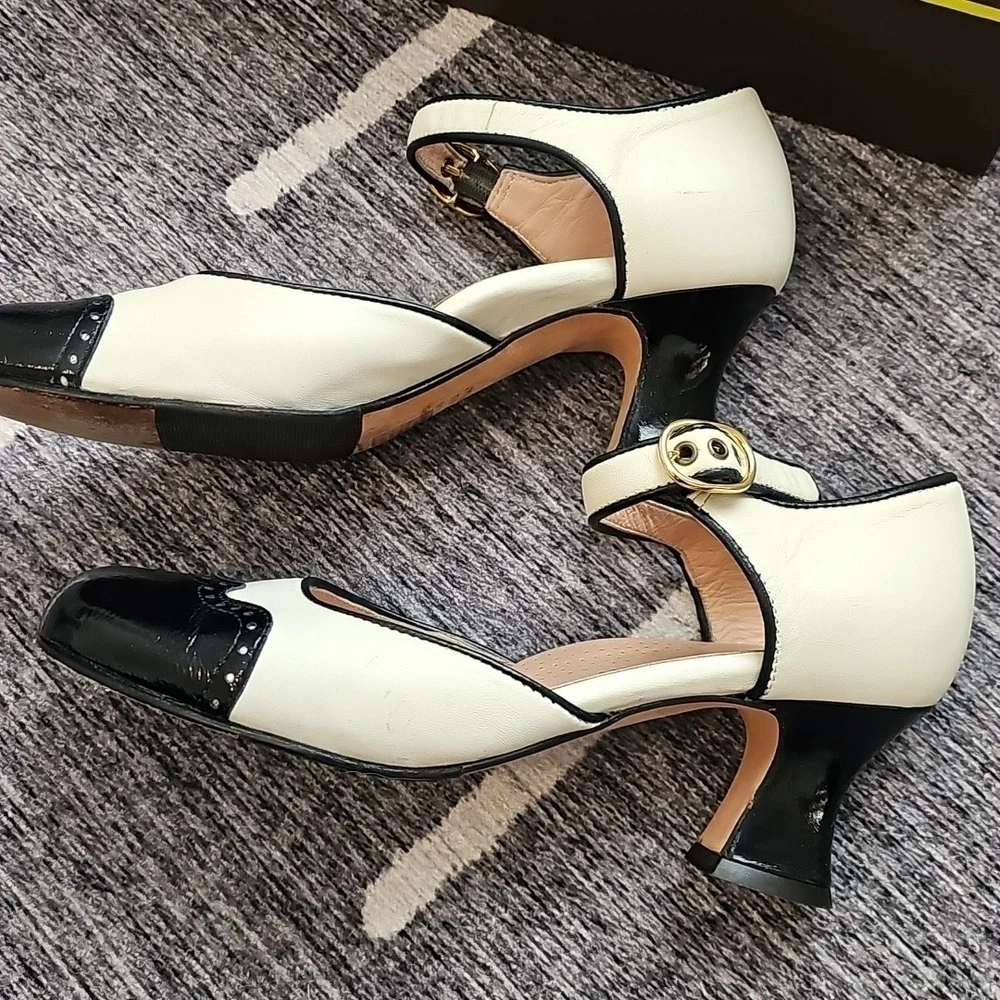 Anyi Lu Women's Black and White Mary Jane Shoes